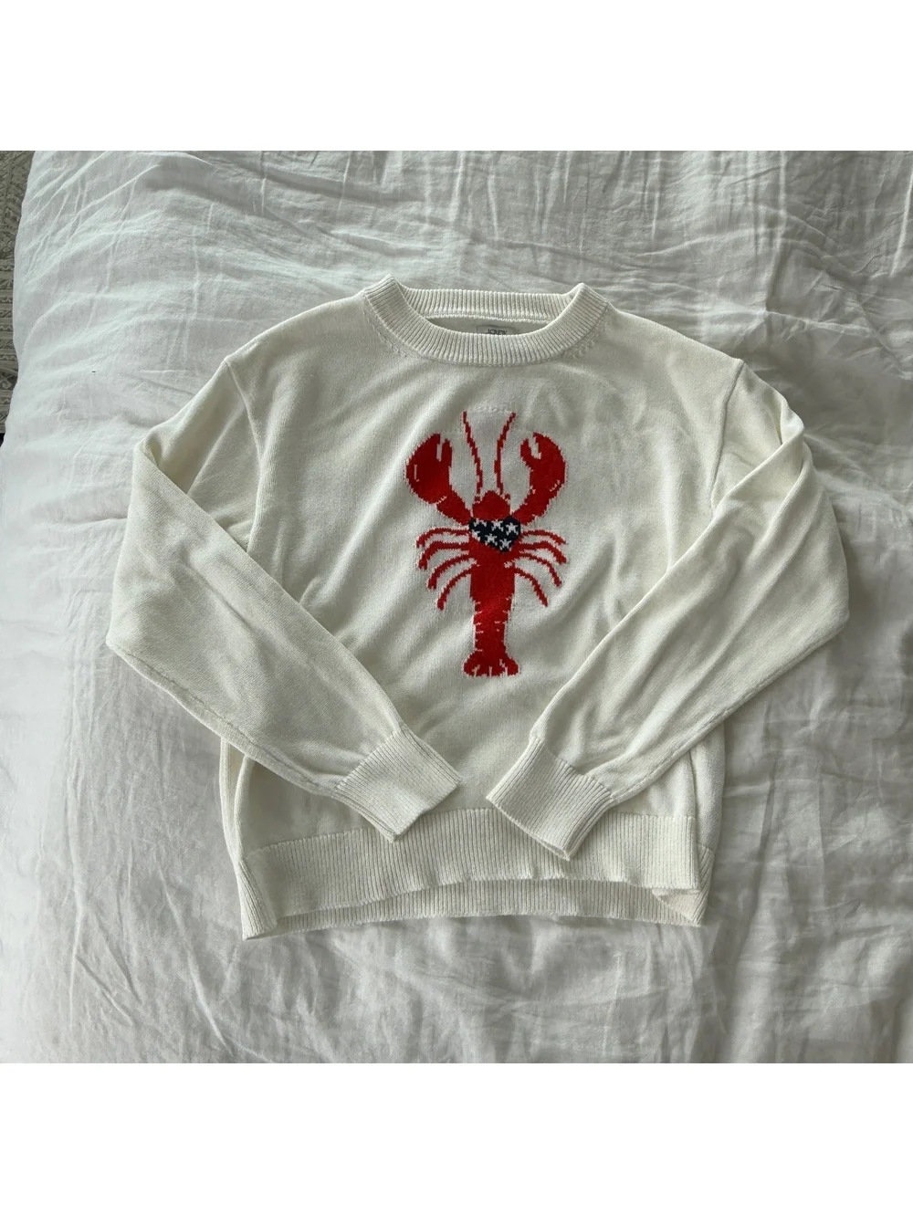 J.Crew Size Medium Lobster Sweater Ivory Americana Pullover Knit